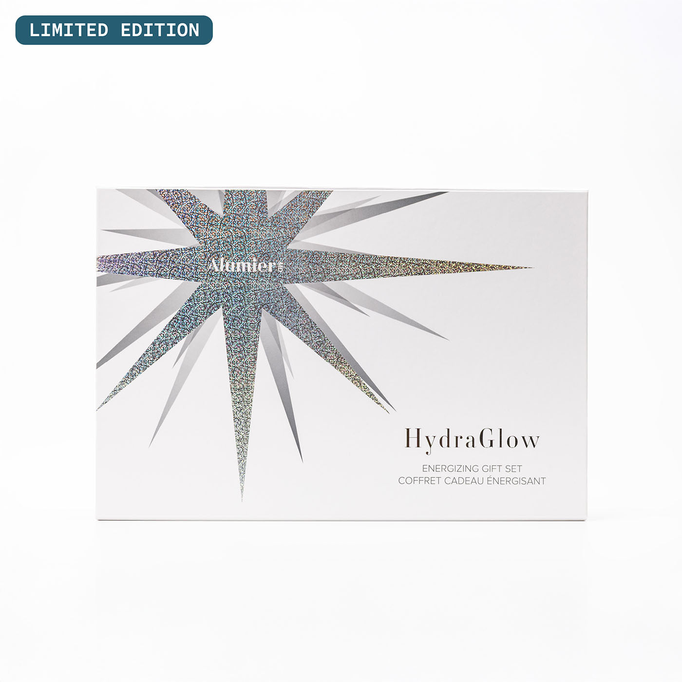 Estuche de regalo HydraGlow , blanco con estrella plateada y etiqueta de edición limitada